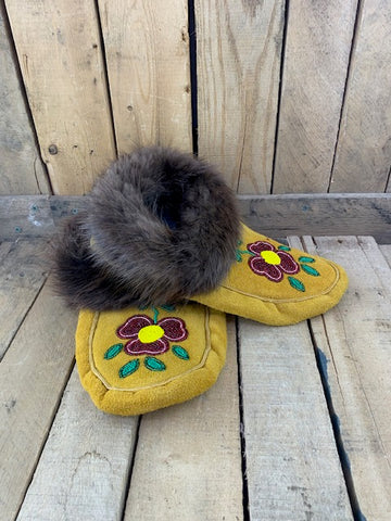Fake Hide Beaded Moccasin Slippers